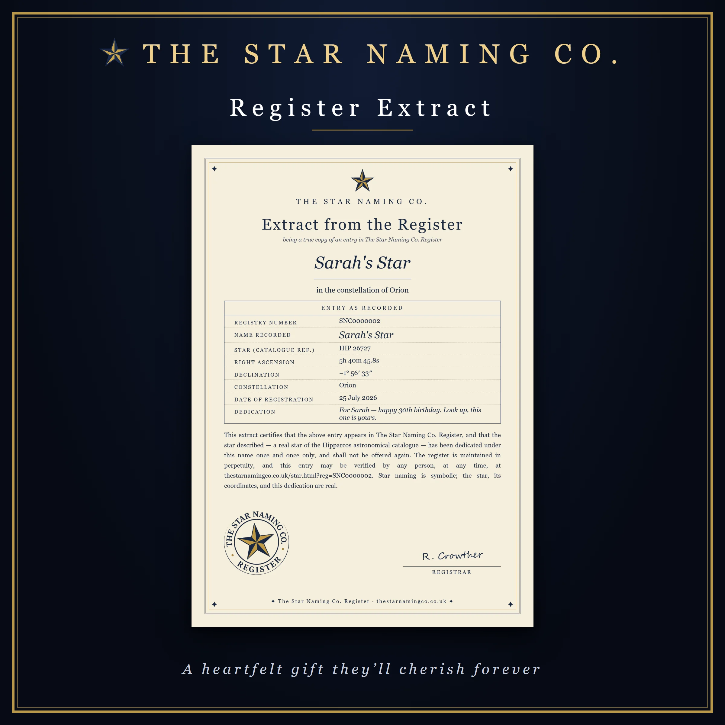 Sealed extract from the register