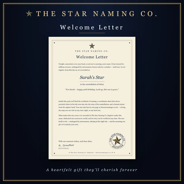 The personalised welcome letter included in the Physical Gift Pack