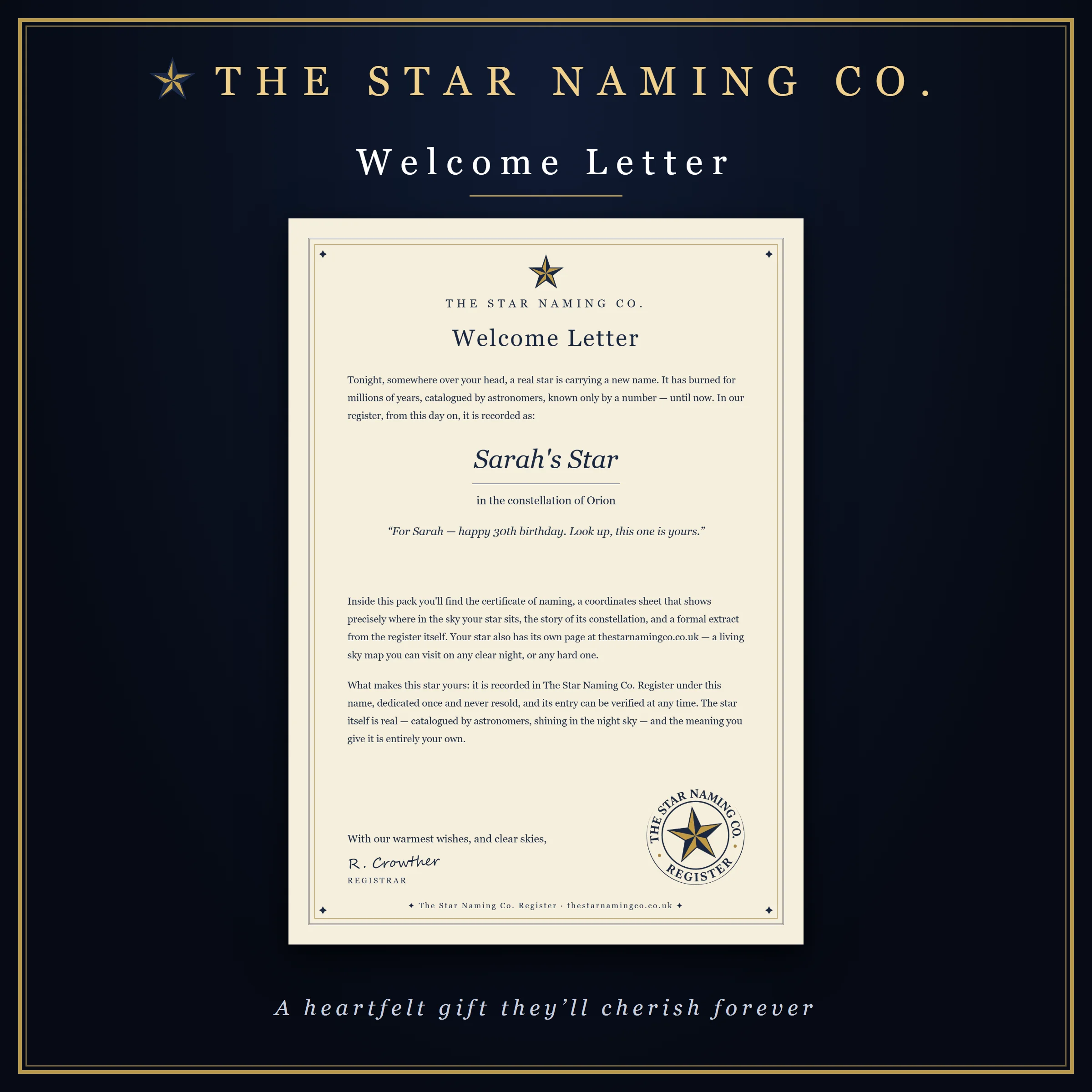 Personalised welcome letter