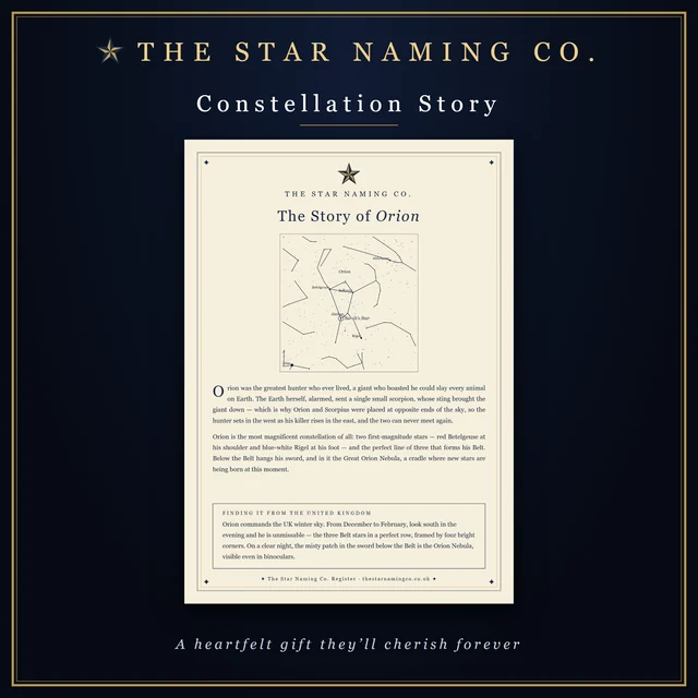 The story of the constellation the star sits in, with a drawing of the constellation