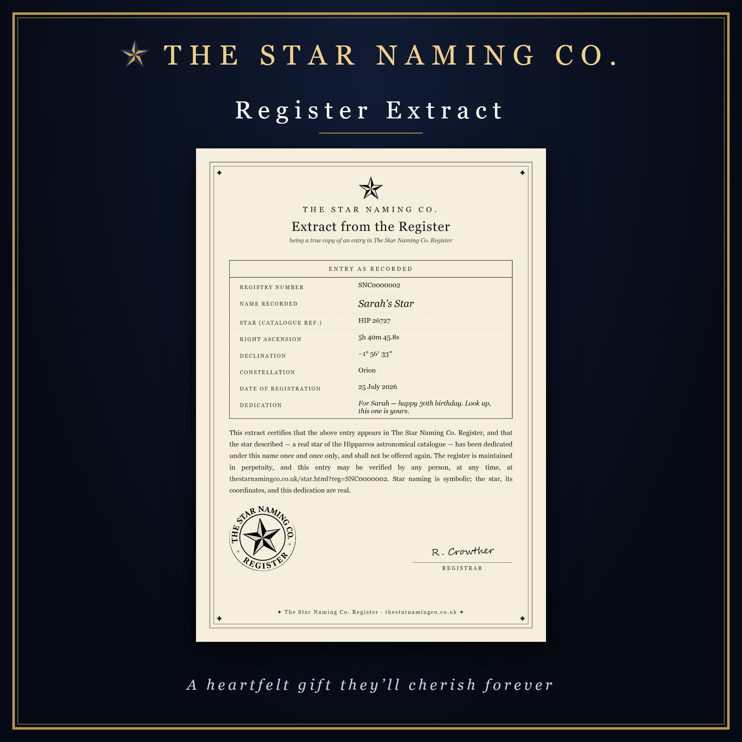 Sealed extract from the register